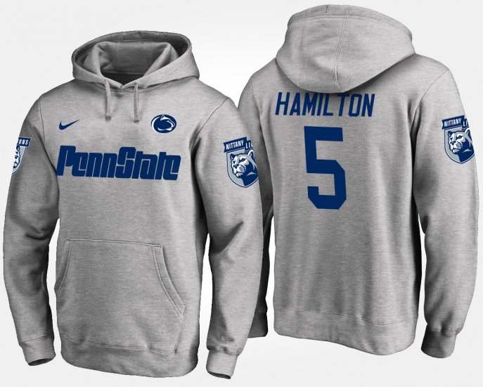 #5 DaeSean Hamilton Name and Number Penn State Nittany Lions Men\'s Gray Hoodie 850911-344