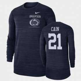#21 Noah Cain 2021 Sideline Velocity Nittany Lions Long Sleeve Men's Navy T-Shirt 743937-720