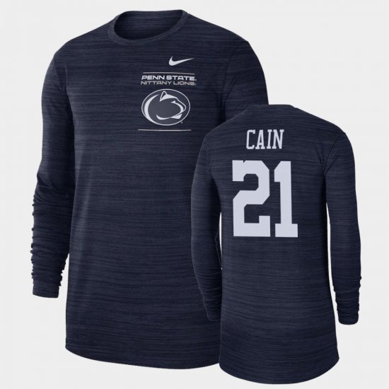 #21 Noah Cain 2021 Sideline Velocity Nittany Lions Long Sleeve Men\'s Navy T-Shirt 743937-720