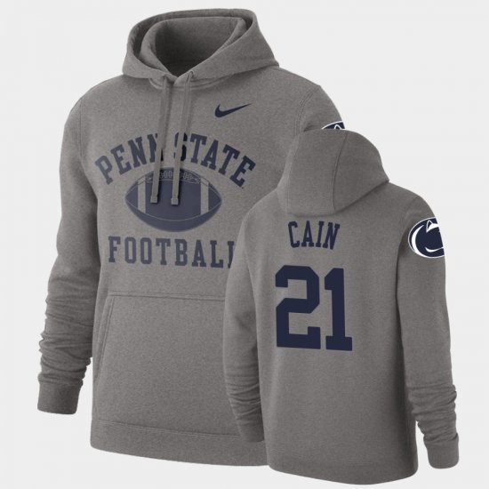#21 Noah Cain Retro Football Penn State Nittany Lions Pullover Men Heathered Gray Hoodie 737724-619