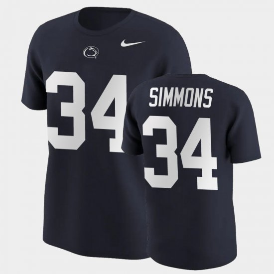 #34 Shane Simmons College Football PSU Name & Number Men Navy T-Shirt 614311-160